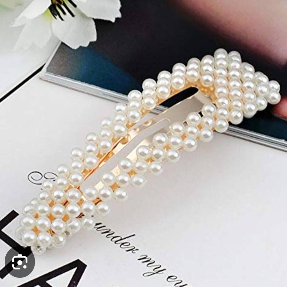 J. Crew Triple Pack Snap Hair Barrettes Pearl White & Silver Preppy Elegant